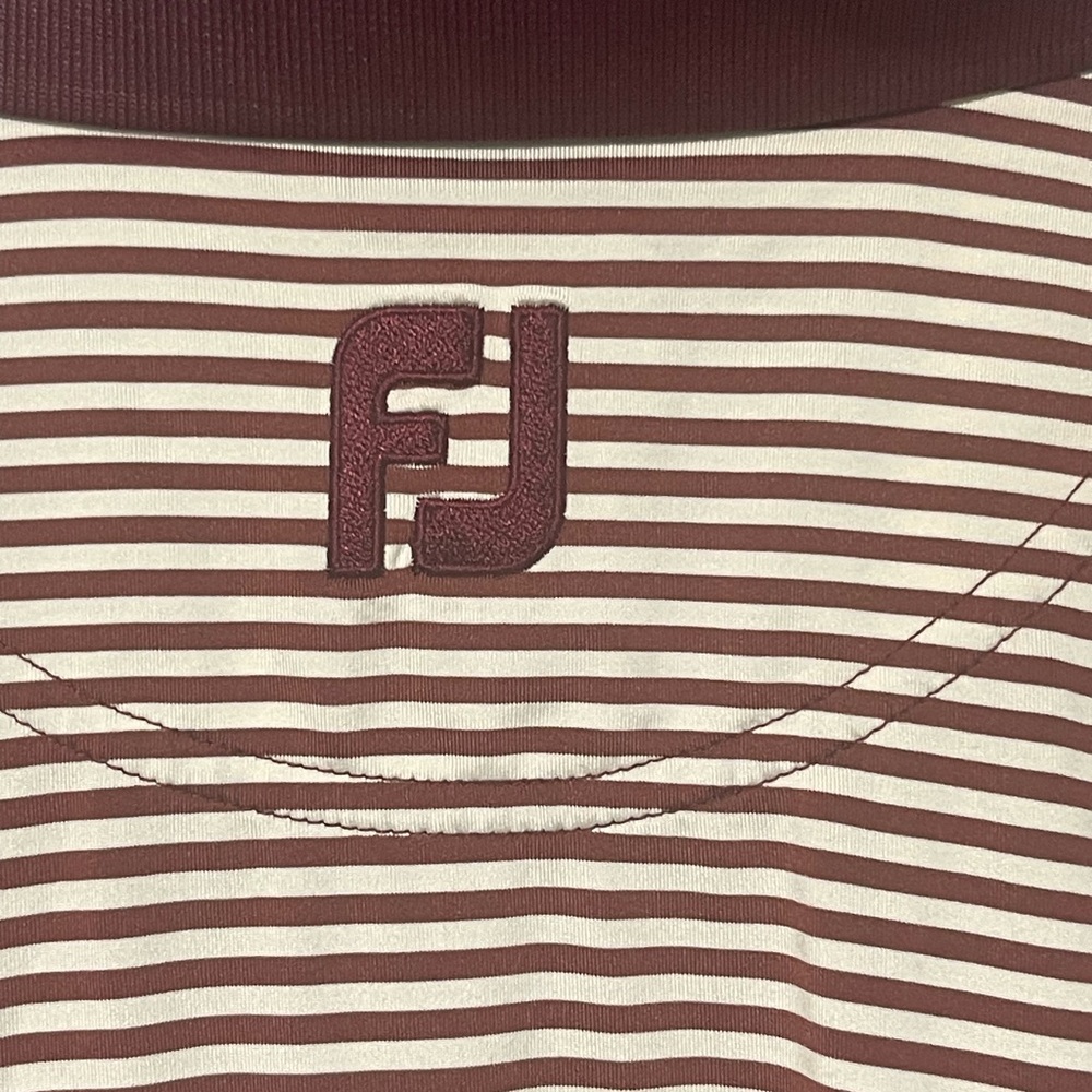 Footjoy Mens Medium Maroon  Striped Polo Style Golf Shirt Polyblend - Picture 3 of 7
